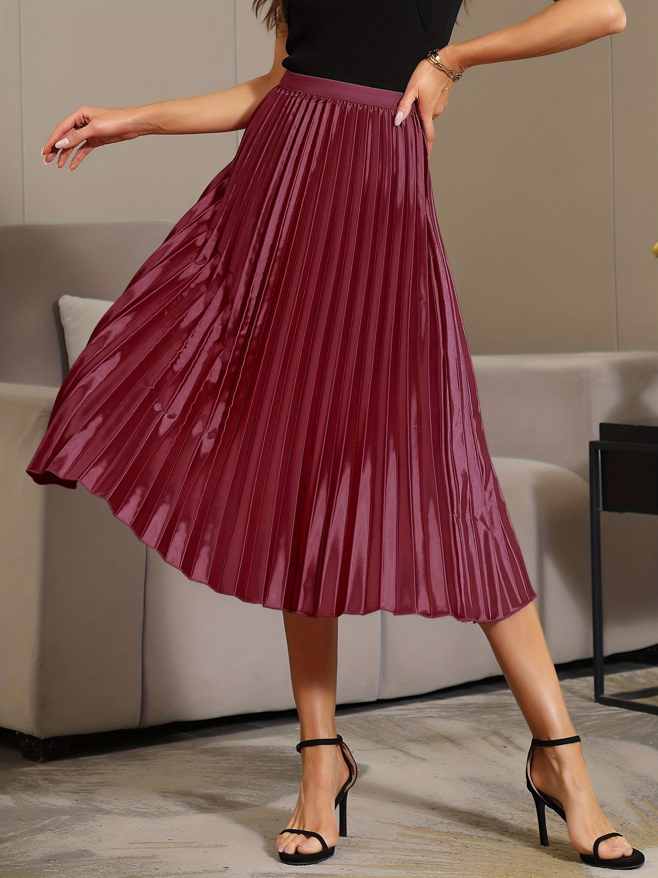 Elastic Waist Pleated Skirt for Women's Spring & Summer Clothing