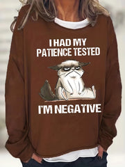 Negative Cat Print Sweatshirt Casual Long Sleeve Sweatshirt