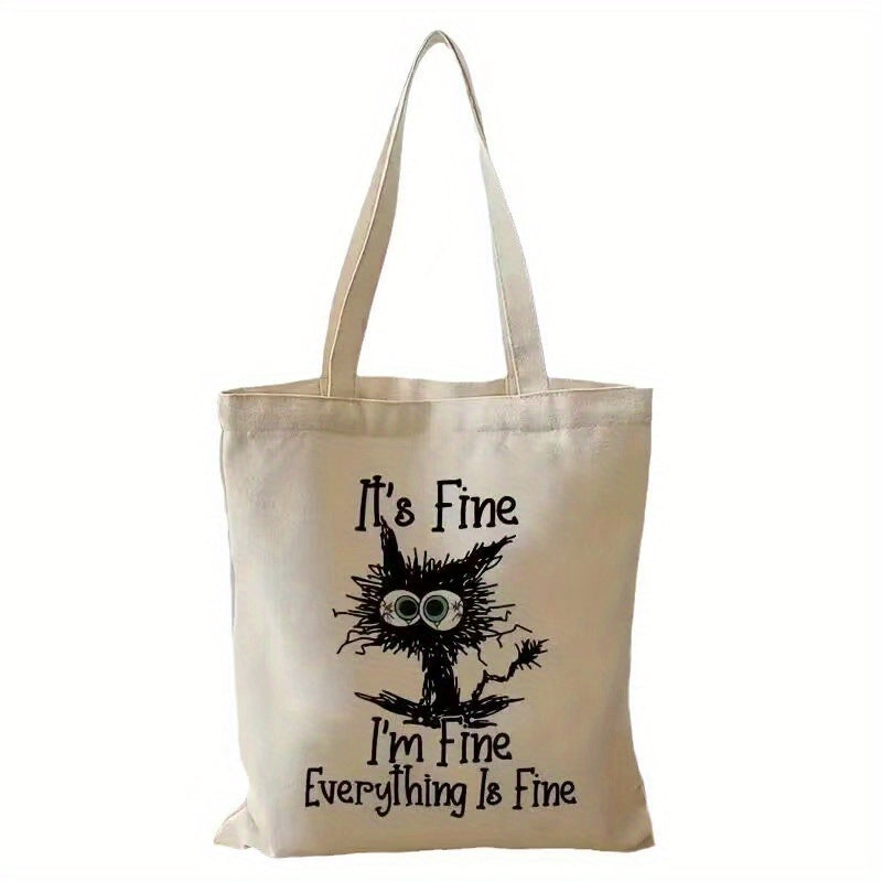 Cat Print Tote Bag Lightweight Canvas Shoulder Bag