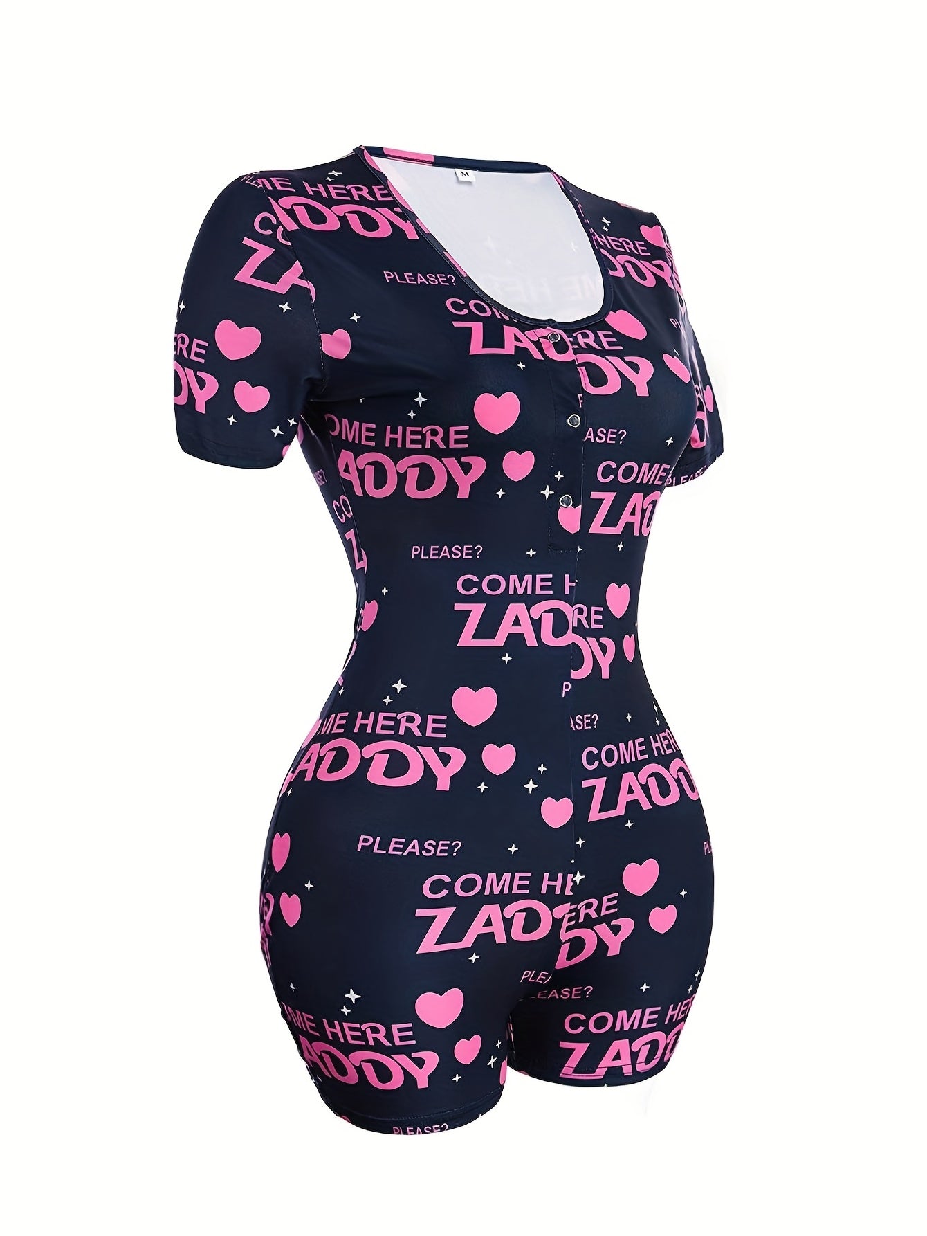 Letter Print Lounge Romper Crew Neck Short Sleeve Romper