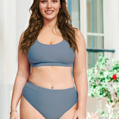 Bikini Set Round Neck High Stretch Two Piece Set