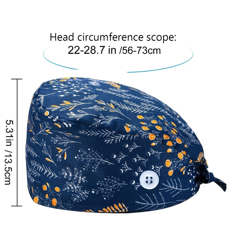 Multicolor Cartoon Print Work Cap Nurse Hat Adjustable Scrub Cap