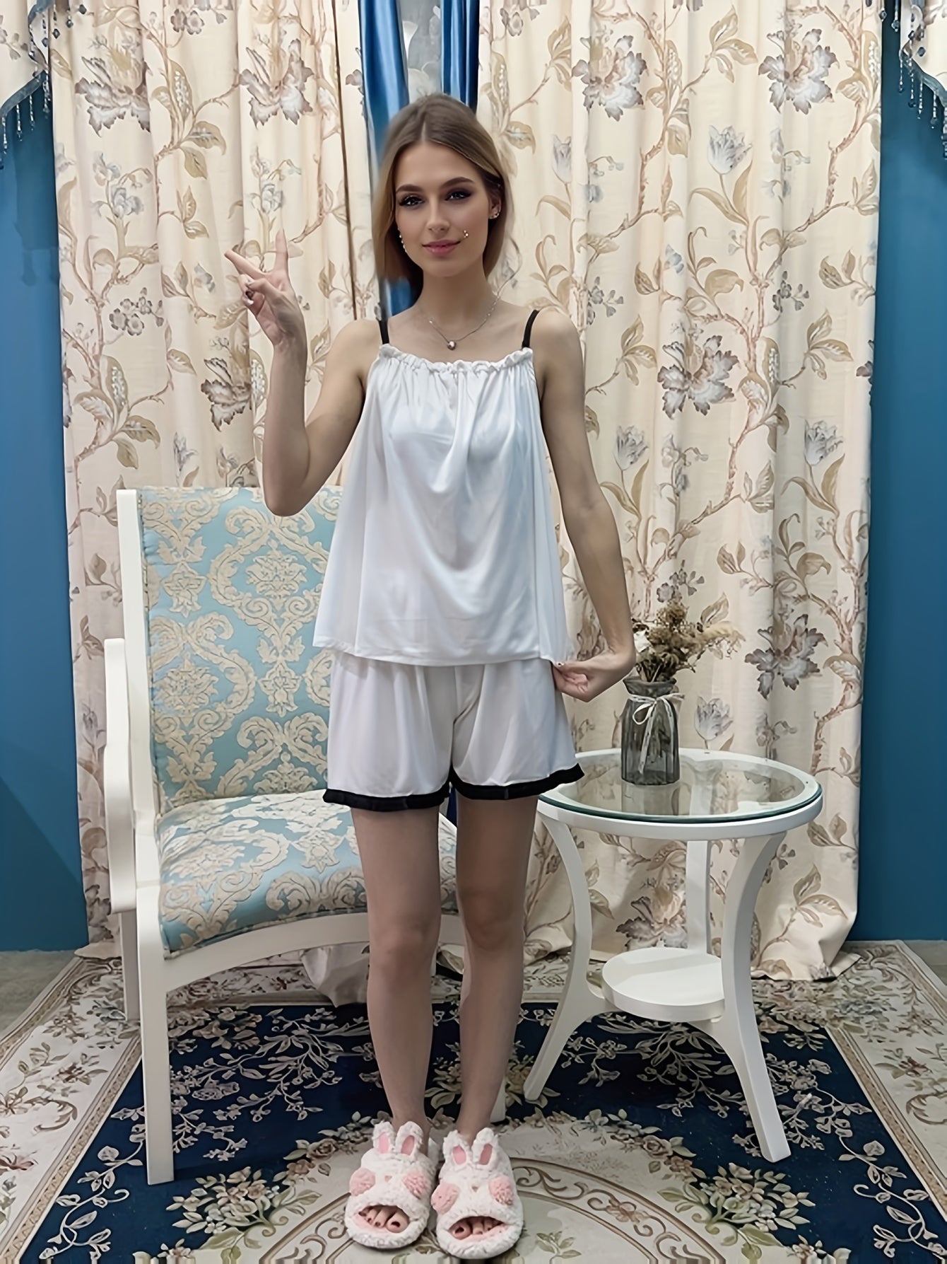 Cami Top & Shorts Pajama Set Elastic Waistband Women's Sleepwear