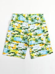 Men's Quick Dry Hawaiian Board Shorts - Cartoon Beach Pattern Swim Tr