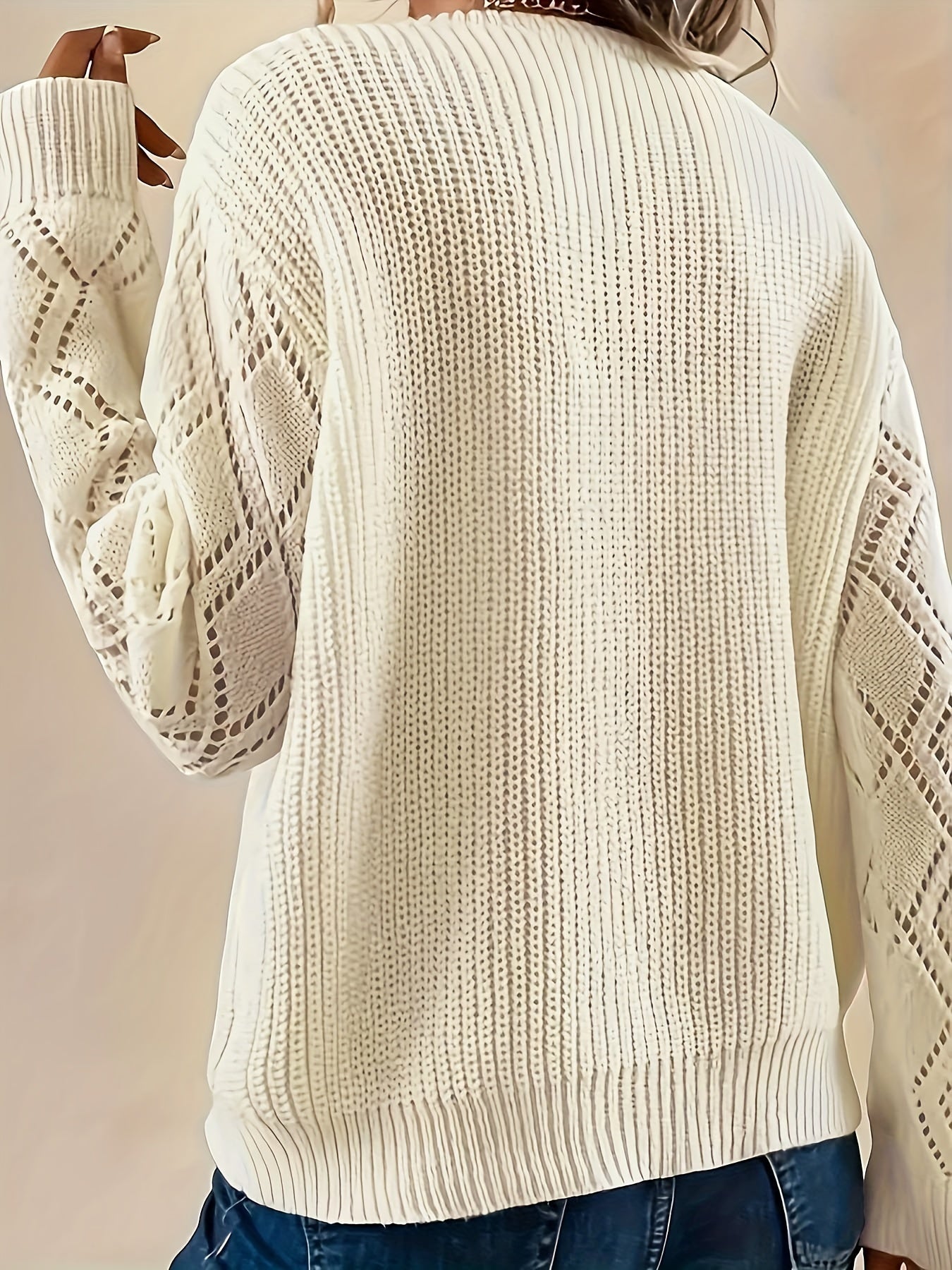 Women's Plus Colorblock Lace Long Sleeve V Neck Sweater