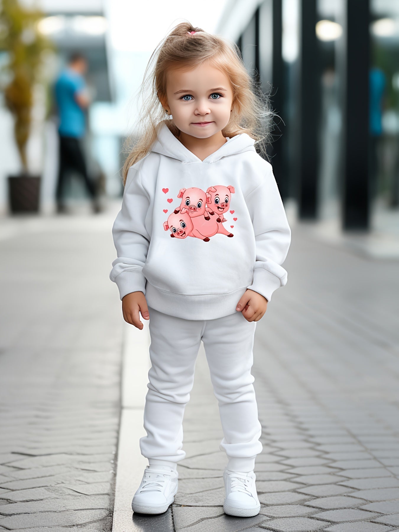 2pcs Cartoon Piggy Print Hoodies Pants Set For Kids Spring Fall Sports