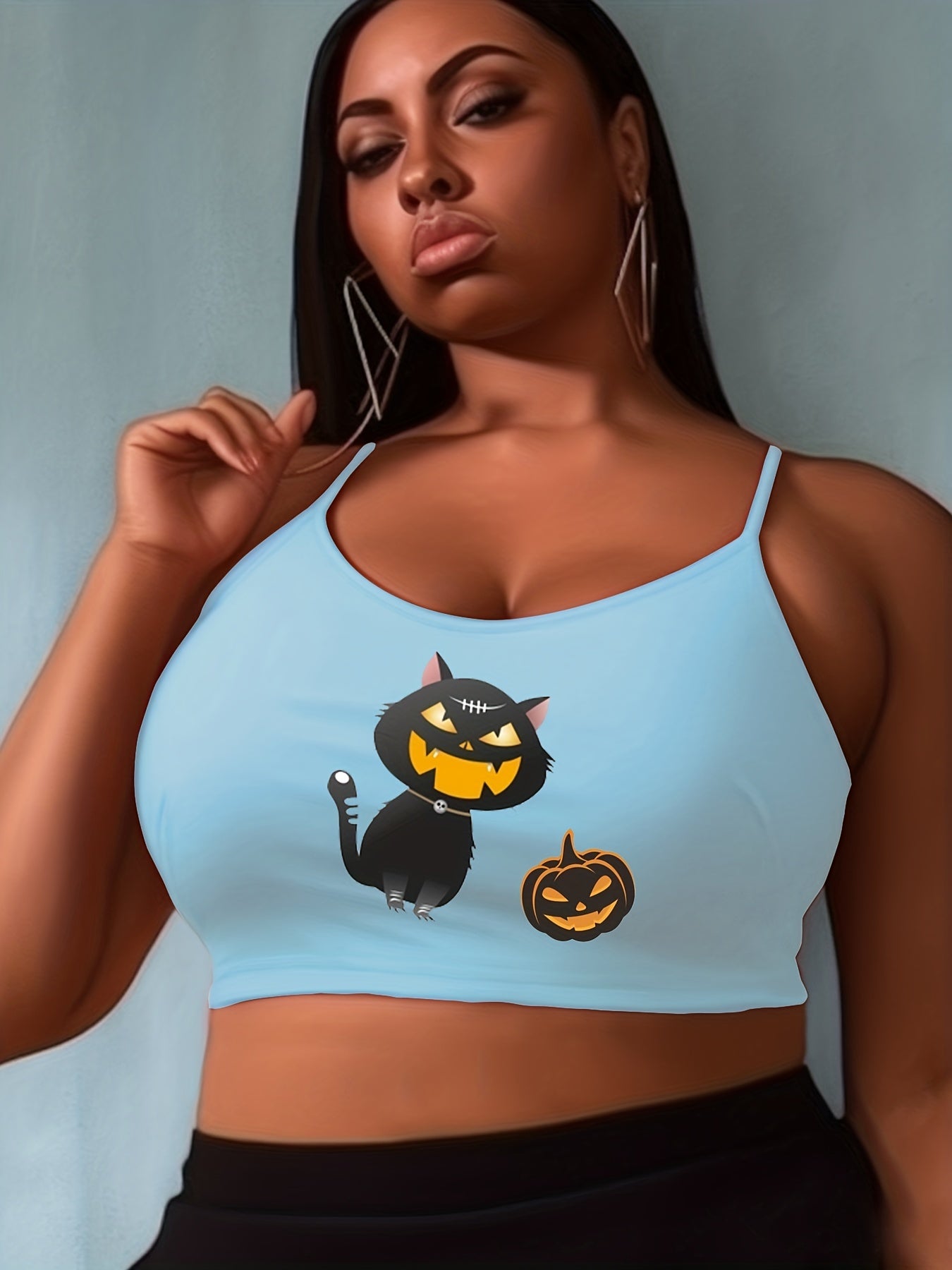 Halloween Cat & Pumpkin Print Cami Top