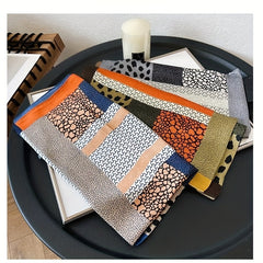 Geometric Leopard Print Silk Square Scarf Women Head Wrap Satin Bandana
