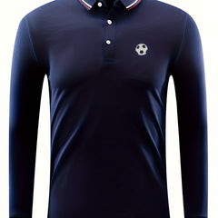 Men's Football Print Polo Shirt Casual Breathable Button Up Lap