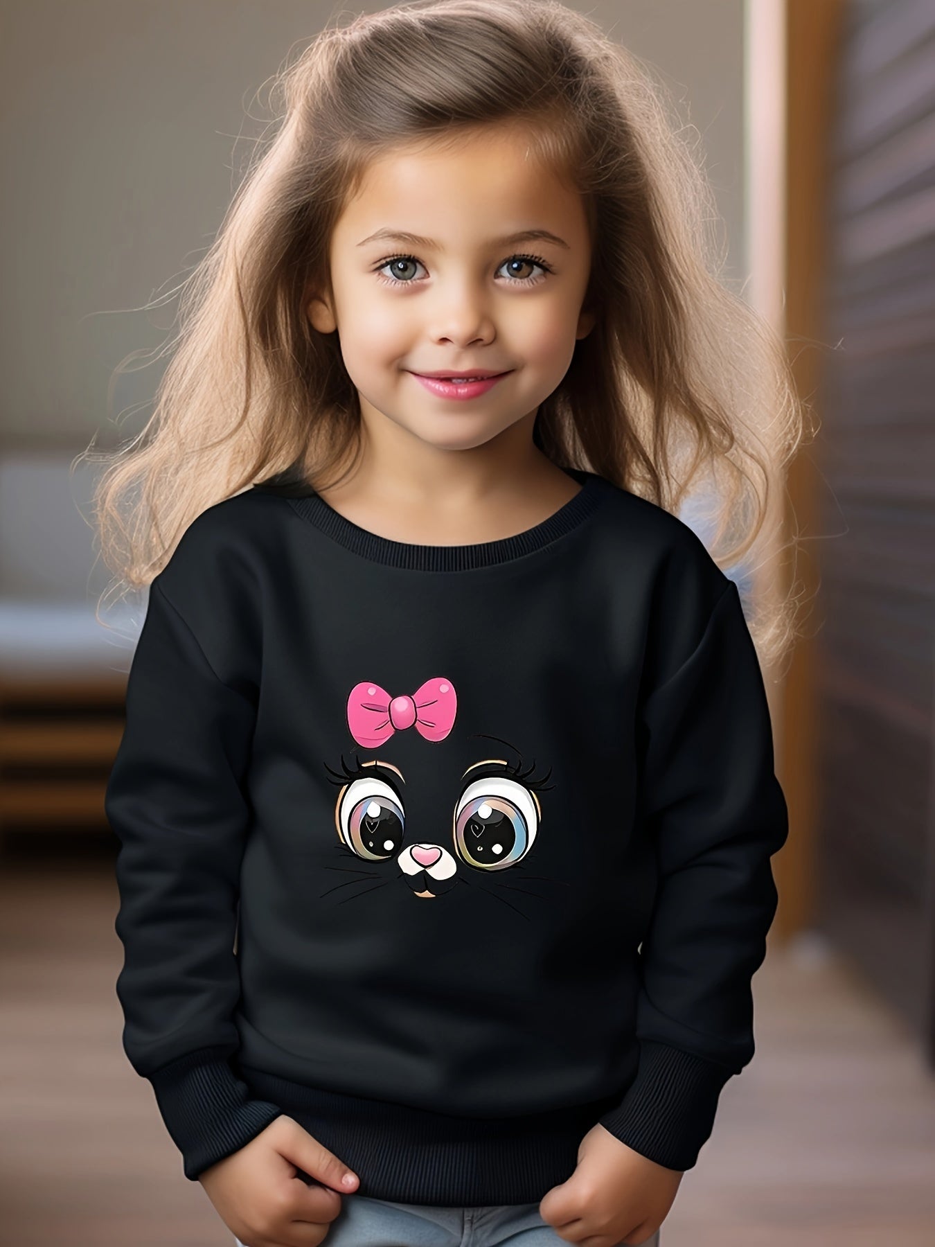 Girls Eye Pattern Crew Neck Sweatshirt For Spring Fall Christmas Gift