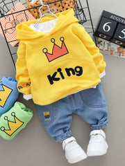 Boys Crown Embroidered Hoodie Jeans Set