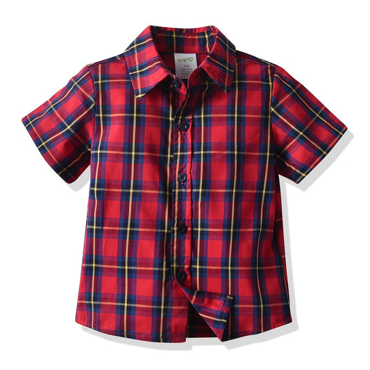 Toddler Boys Plaid Graphic Button Short Sleeve Shirt Kids Summer Clothes