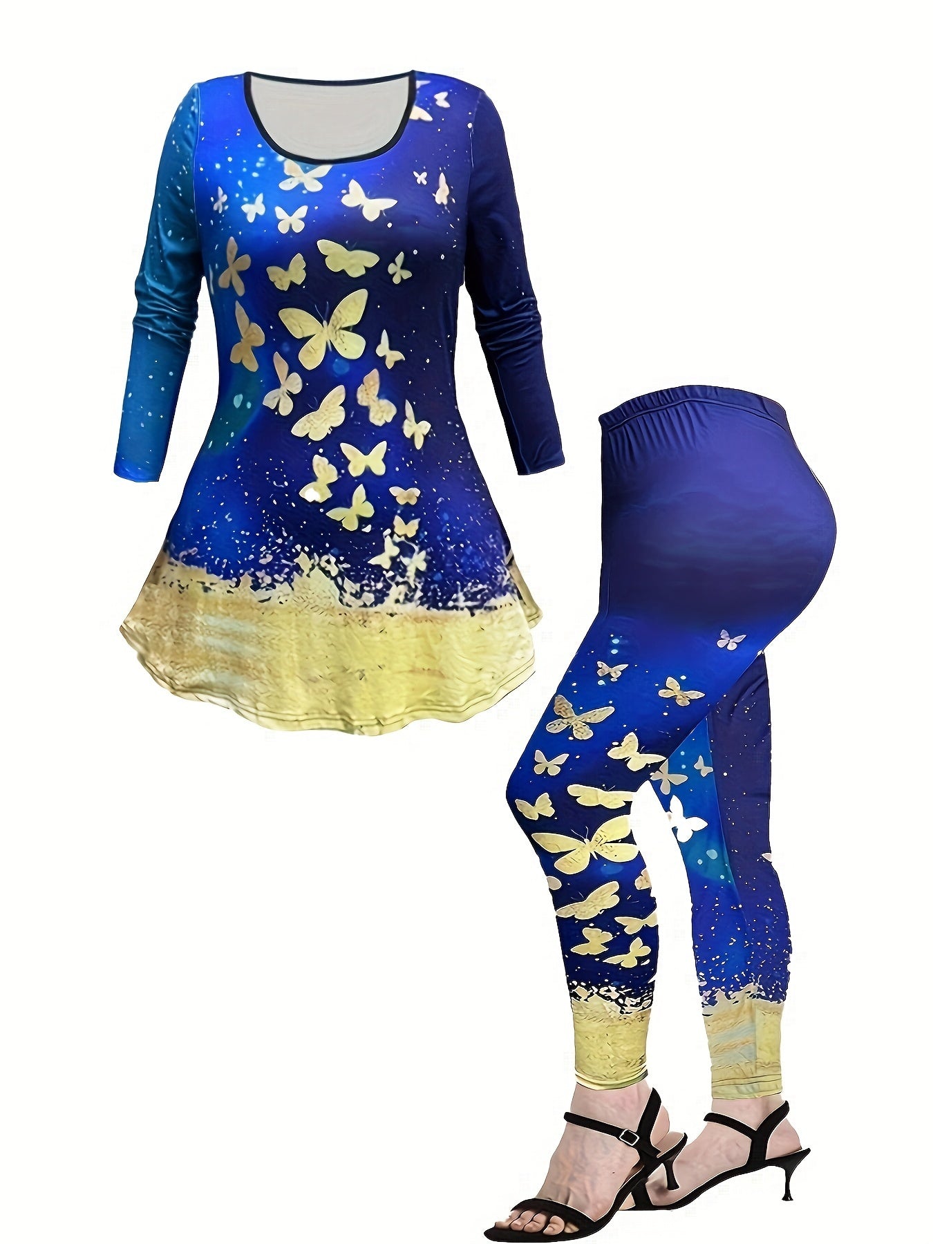 Women's Plus Floral Print Tunic Top & Leggings Outfit Set