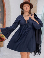 Bell Sleeve Lace Up Mini Dress