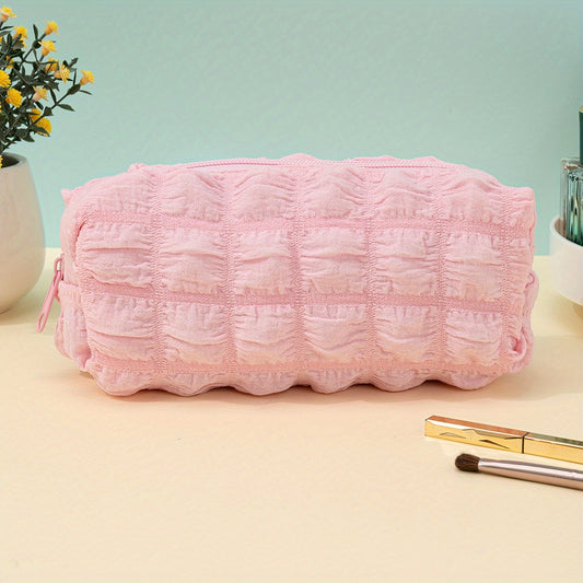 Textured Makeup Bag Zipper Brush Holder Organizer for Girls and Women