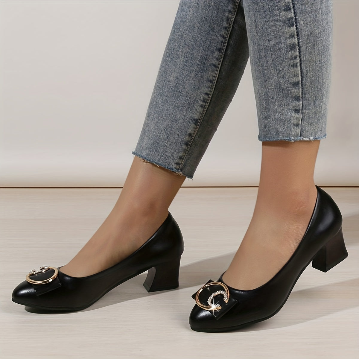 Women's Chunky Heel Comfort Pumps Closed Toe Slip On Shoes