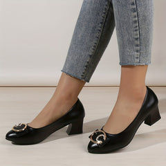 Women's Chunky Heel Comfort Pumps Closed Toe Slip On Shoes