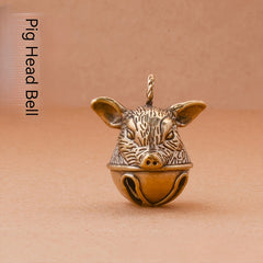 Brass Pig's Head Bell Keychain Lucky Zodiac Animal Pendant Gift