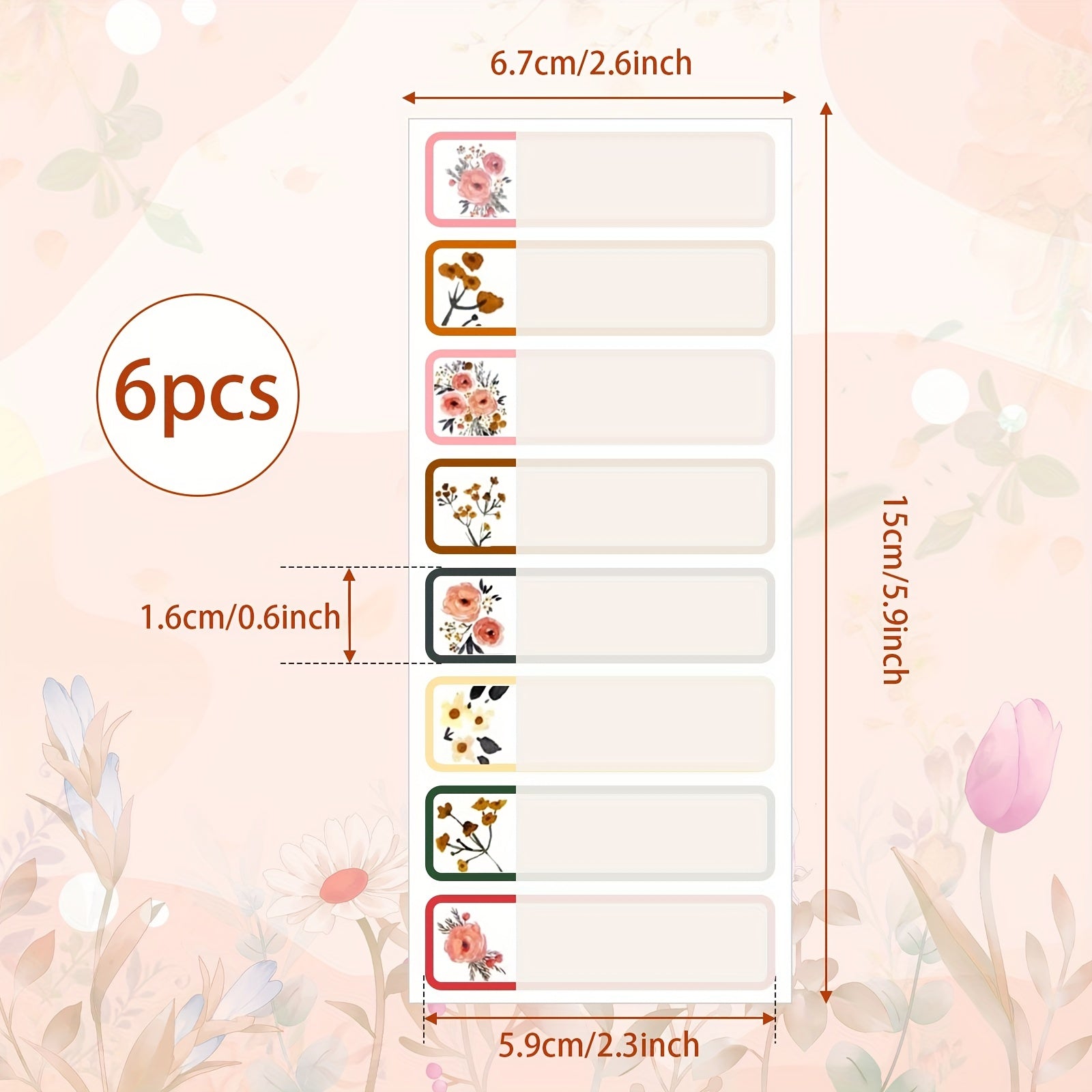 Girly Floral Baby Bottle Labels Waterproof 6 Sheets