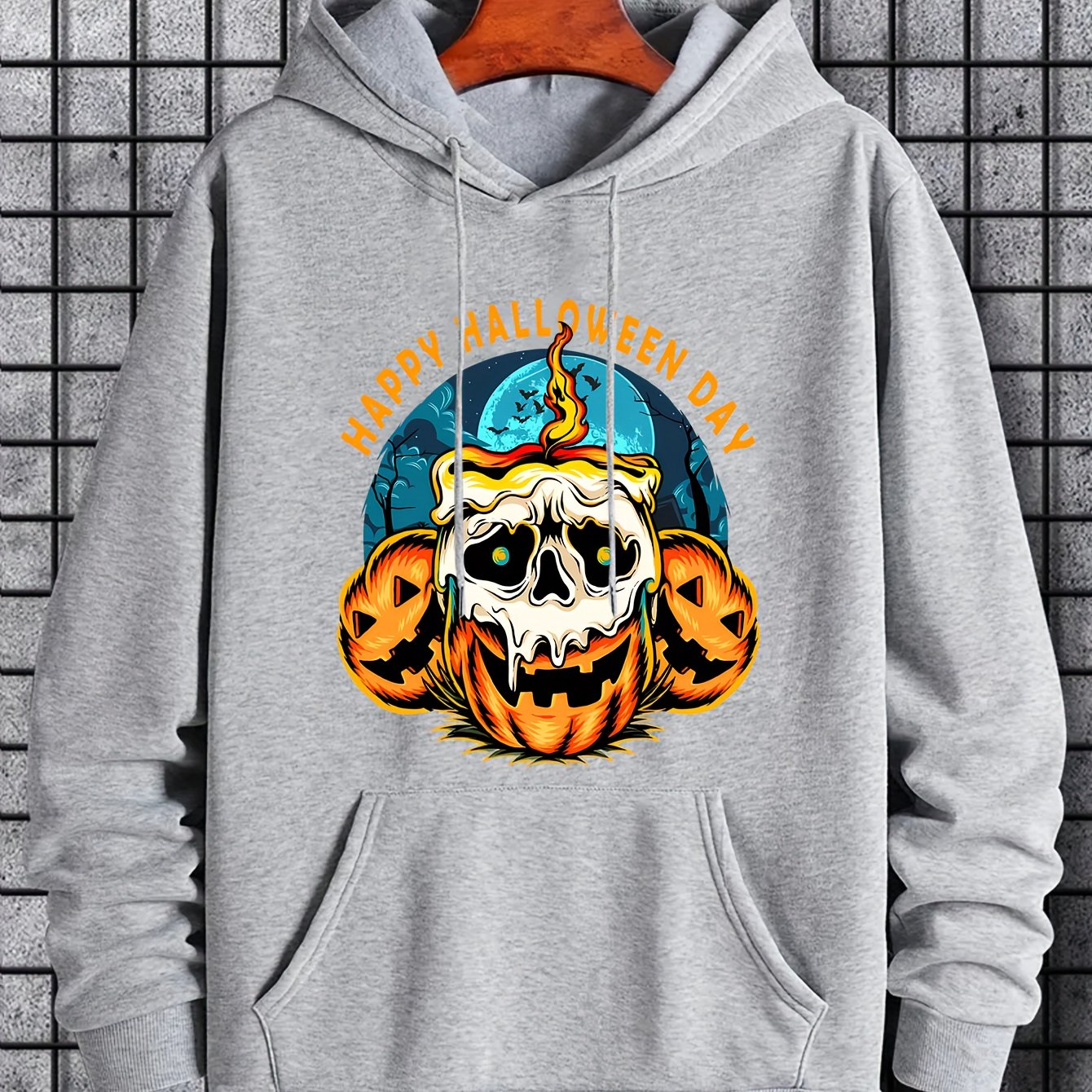 Men's Halloween Style Skull Candle Graphic Hoodie Drawstring Sweatshirt