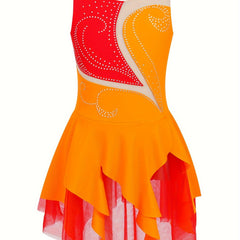 Girls Sleeveless Ice Skating Dress Rhinestone Gymnastic Leotard