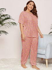 Banana Print Pajama Set Short Sleeve Top & Pants Two Piece Set