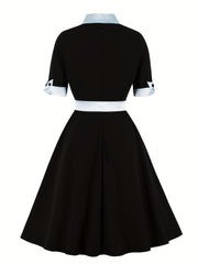 Retro Dress Women's Plus Bow Tie Flared A line Party Dress
