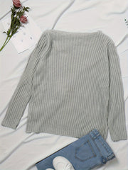 Casual Sweater Women's Plus Solid Ribbed Long Sleeve Irregular Neck