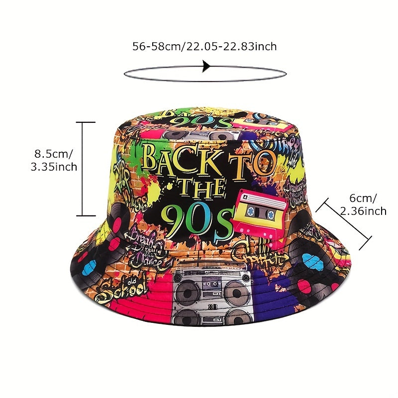 Vintage Reversible Graffiti Bucket Hat Hip Hop Fisherman Cap