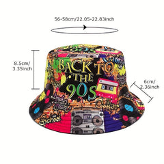 Vintage Reversible Graffiti Bucket Hat Hip Hop Fisherman Cap