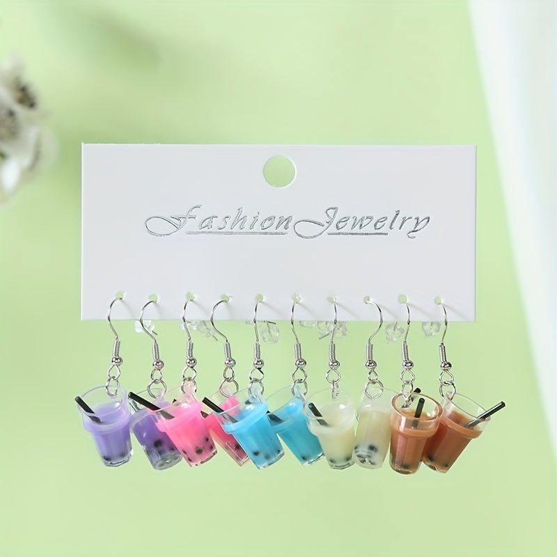 5 Pairs Funny Bubble Tea Bottle Earrings Set for Girls