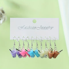 5 Pairs Funny Bubble Tea Bottle Earrings Set for Girls