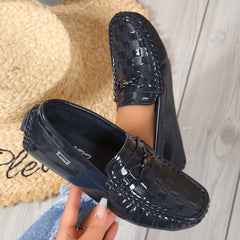 Women's Metallic Chain Decor Loafers Slip On Round Toe Low Soft Non slip Shoes