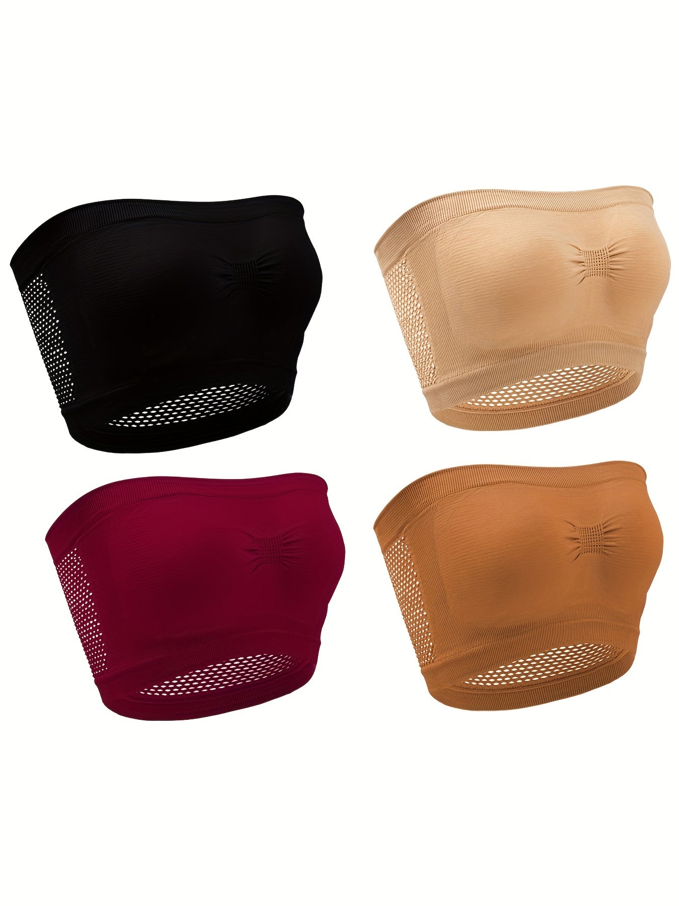 4 Pack Plus Size Strapless Bandeau Bra Set High Stretch Tube Bra