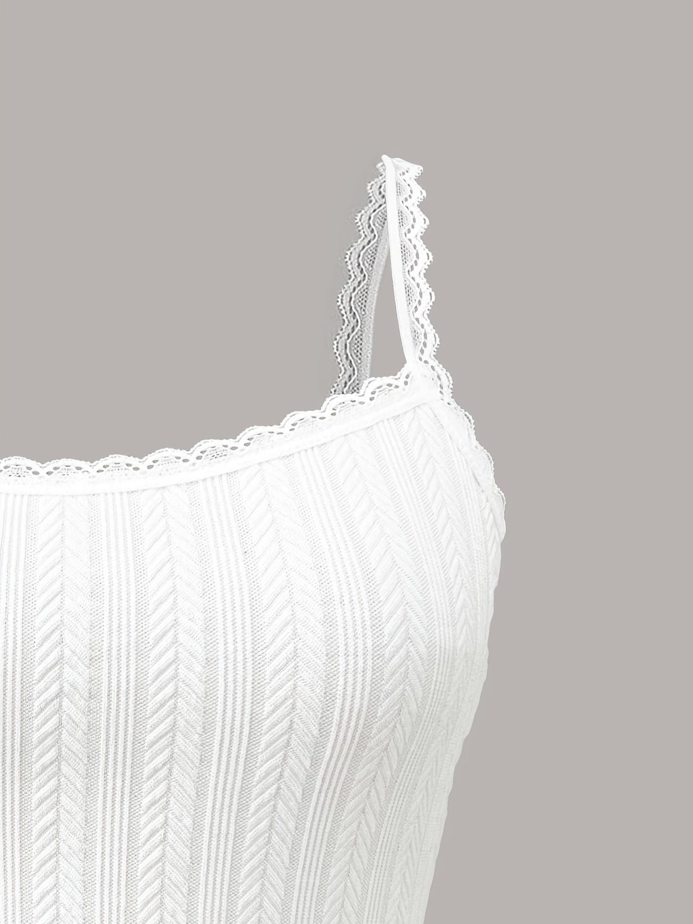 Jacquard Lace Trim Spaghetti Strap Top for Women