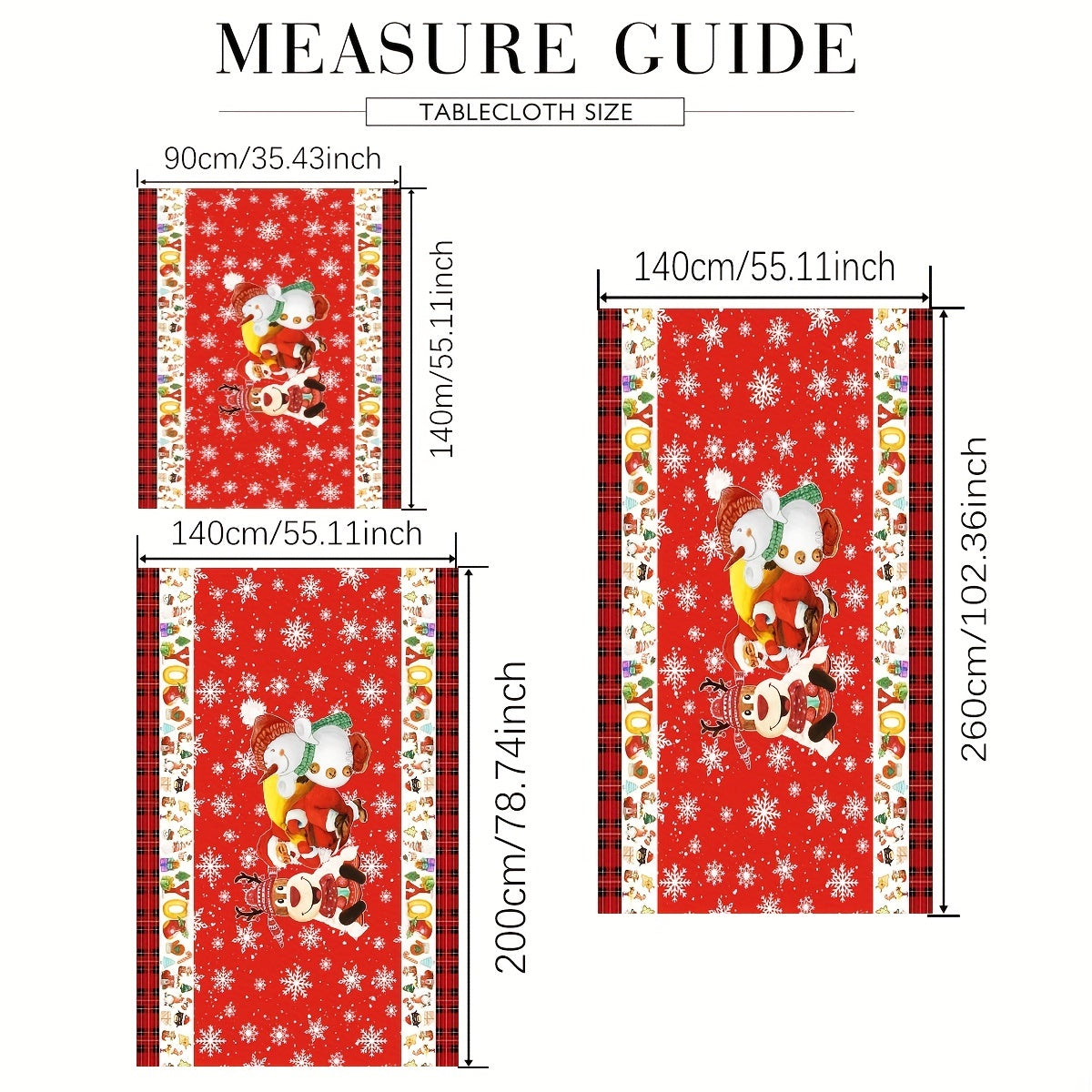 Polyester Tablecloth Merry Christmas Snowflake Deer Snowman Pattern