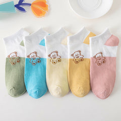 5 Pairs Cartoon Bear Print Socks & Lightweight Low Cut Ankle Socks