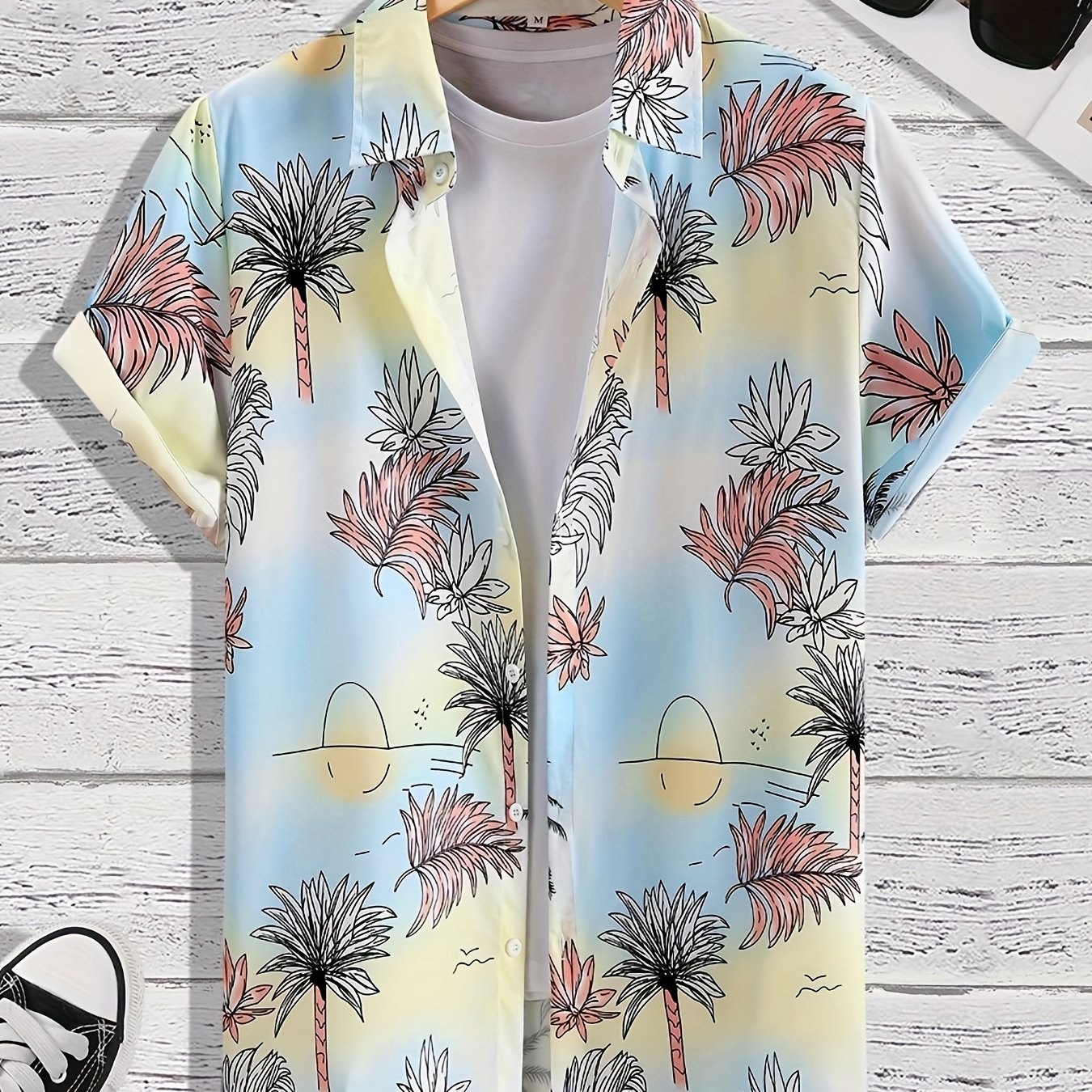 Colorful Beach Pattern Hawaiian Shirt for Summer Vacation