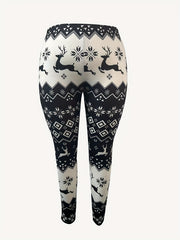 Plus Size Christmas Leggings Women's Plus Reindeer & Argyle Print Leggings