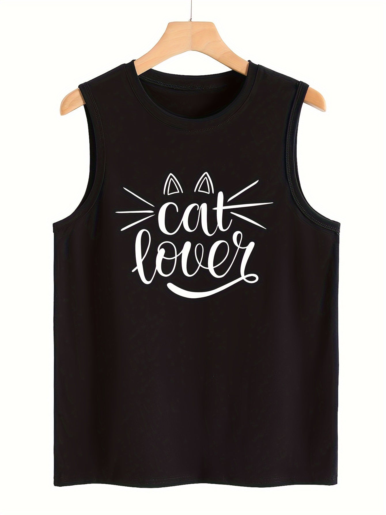 Cat Ear & Letter Print Tank Top Sleeveless Basic Top Women's Clothing