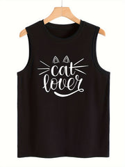 Cat Ear & Letter Print Tank Top Sleeveless Basic Top Women's Clothing