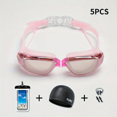 5pcs Adult Electroplated Swimming Goggles With Earbuds
