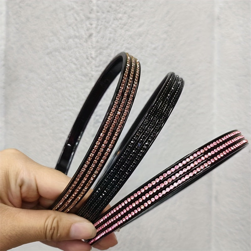 3pcs Rhinestone Headbands Toothed Non Slip Head Wear Hair Accessories