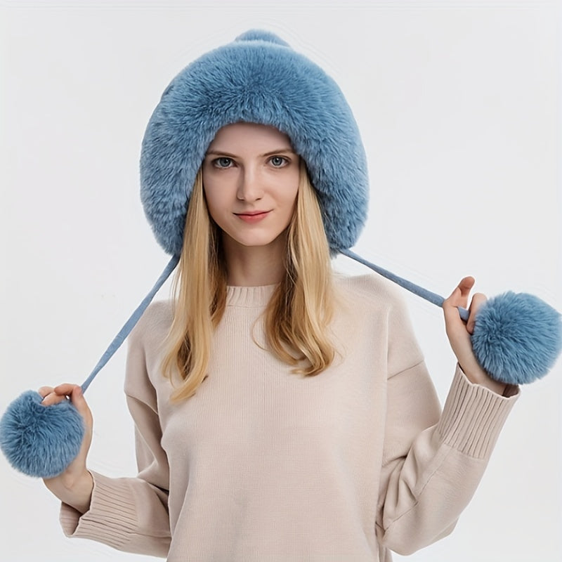 Women's Fleece Pom Beanie Hat with 3 Pompom