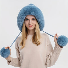 Women's Fleece Pom Beanie Hat with 3 Pompom