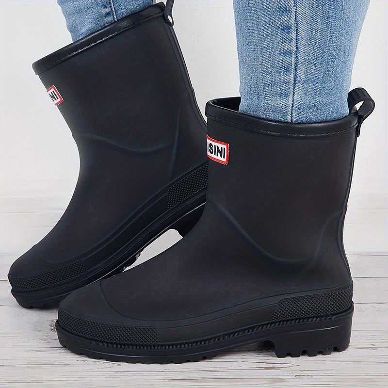 Women's Letter Patched Rain Boots Waterproof Ankle Boots