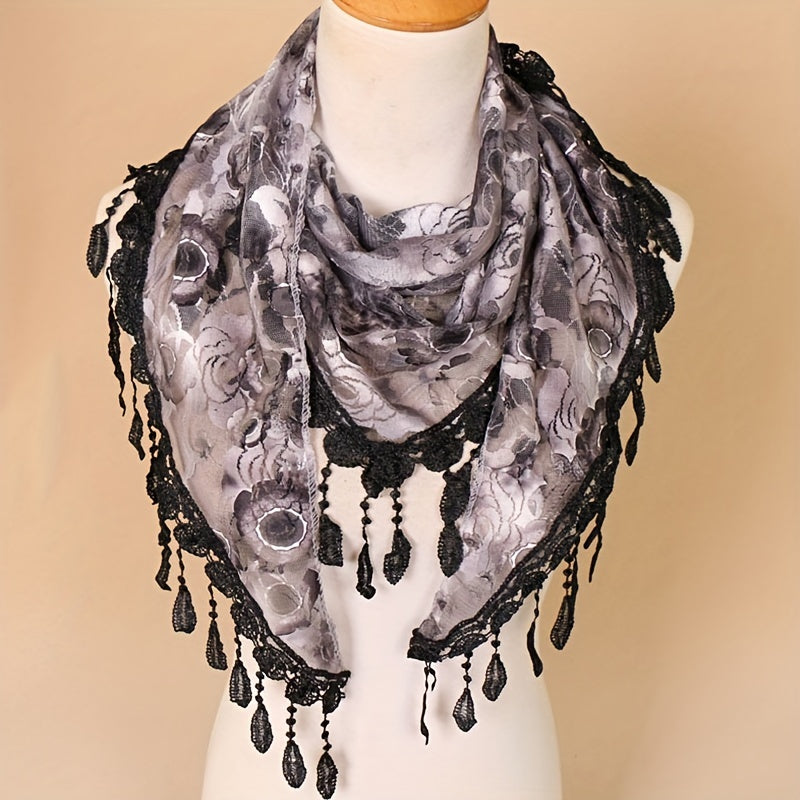 Colorful Embroidered Lace Triangle Scarf Thin Breathable Tassel Shawl
