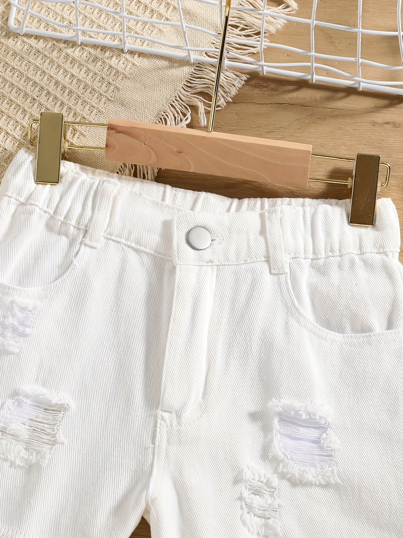 Girl's Casual Ripped Jeans Elastic Waist Pants