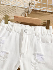 Girl's Casual Ripped Jeans Elastic Waist Pants