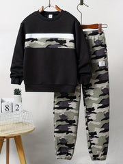 Boys' Outdoor Suit Crew Neck Sweatshirt & Camo Joggers Set